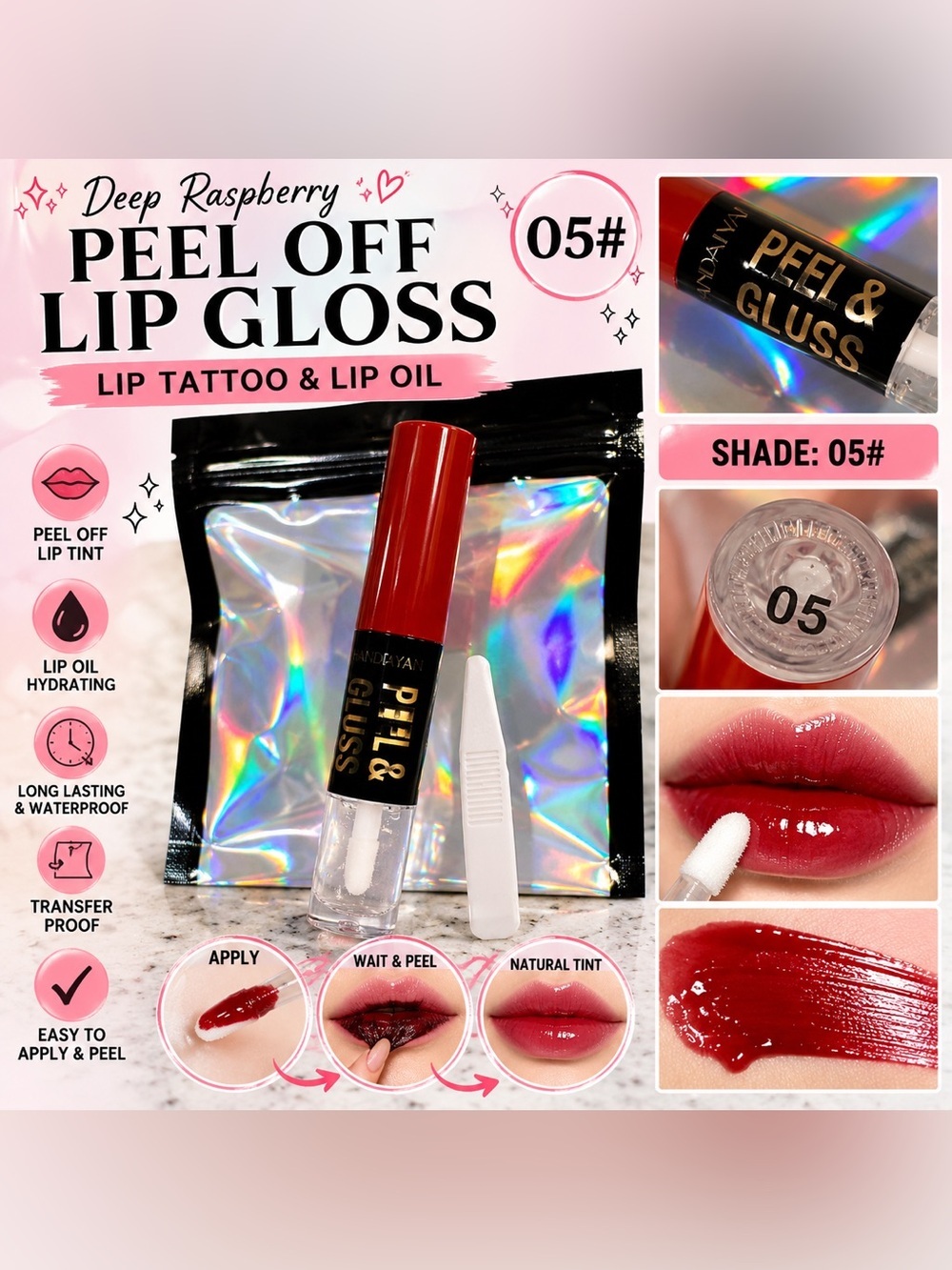 Deep Raspberry Peel-Off Lip Gloss (Shade 05)